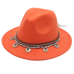 Usine couleur unie Style réglable Fedora chapeau hiver unisexe Jazz chapeau femmes grand bord feutre chapeau - Product Image 3