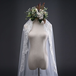 Nouveau design de haute qualité 3m <span class=keywords><strong>voile</strong></span> mariage <span class=keywords><strong>voile</strong></span> de mariée dentelle <span class=keywords><strong>voile</strong></span> de mariage traînant - Product Image 4