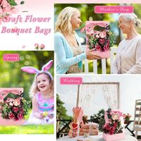 Vente en gros de papier kraft double face étanche à l'eau, panier de fleurs portable avec poignée, boîte d'emballage cadeau pour bouquet créatif de vacances