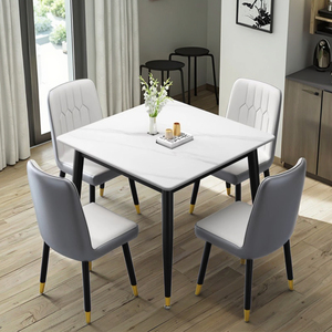<span class=keywords><strong>Table</strong></span> de salle à manger carrée en ardoise moderne <span class=keywords><strong>et</strong></span> durable avec design en métal élégant pour la maison, la boutique de thé, l'hôtel ou la réception/négociation de loisirs - Product Image 1