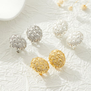 Vintage Woven Oval Stud Earrings S925 Silver Micro Insert Zircon Geometric Party Fashion Jewelry - Product Image 1
