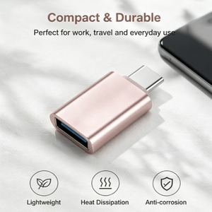 อะแดปเตอร์ USB เป็น USB C ความเร็ว 5Gbps USB 3.0 OTG สีโรสโกลด์ อะลูมิเนียม ตัวแปลง Type C แบบเสียบใช้งานได้ทันที สำหรับ <span class=keywords><strong>iPhone</strong></span> 16 Samsung iPad Galaxy แล็ปท็อป - Product Image 2