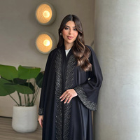 Robe Abaya Noire Perlée de Luxe pour Femme 2026 Dubaï, Cardigan Modeste Arabe Musulman pour Ramadan, Manteau Islamique Tendance Turquie, Robe Unie