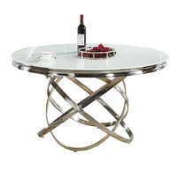 Vente chaude Moderne Rond Verre Marbre Haut Base En Acier Inoxydable Table À Manger pour Hôtel Restaurant