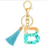 Vente en gros pendentif porte-clés sac à main bleu Capital 26 lettres mot anglais gland porte-clés résine Flash acrylique pendentif