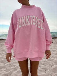 Pink Oversized Crew <b>Neck</b> Sweatshirt Women Solid Color Long Sleeve Knitted Cotton Autumn Casual Streetwear <b>Top</b> - Product Image 2