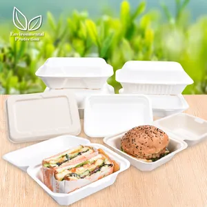 Sunzza Biodegradable Sugarcane Take Out Fast Food Packaging Box Food Containers takeaway food packaging