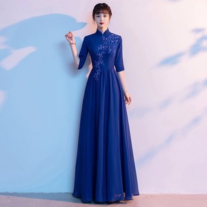 Women's Long Chinese Style Dress For Performance Banquet Evening Gown With 3D Decoration Polyester Fabric - Product Image 3