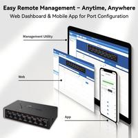 Switch Ethernet de Gestión de Páginas Web en la Nube, Gigabit de 8 Puertos, 10/100/1000 Mbps, Hub de Red con Función QoS