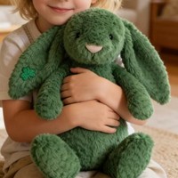 Peluche Lapin Timide Trèfle Vert JC UK avec Broderie Trèfle et Longues Oreilles Tombantes – Cadeau Saint Patrick