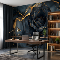 Papier peint mural marbré noir et or rose, motif floral encre alcoolisée vert sarcelle foncé, autocollant, pour salon, chambre, décoration murale intérieure