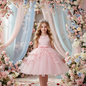 Stile europeo neonata <span class=keywords><strong>vestito</strong></span> soffice per bambina abiti da compleanno multistrato <span class=keywords><strong>rosa</strong></span> capretto abiti da ballo per bambina 2-10 anni - Product Image 6