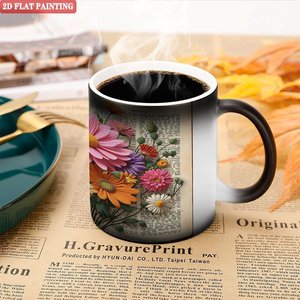 <b>Ceramic</b> Color Changing Mug 11oz Frosted Black Heat Sensitive Magic <b>Cup</b> With Floral Design - Product Image 5
