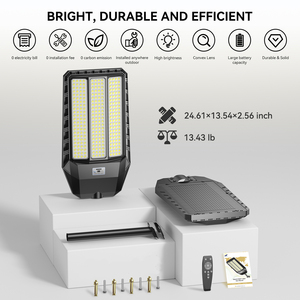 Lampe solaire à détection de mouvement HYKENTE TW024C, IP65, LED, télécommande, intensité réglable, 276 LED SMD 5054, super lumineuse, pour usage extérieur - Product Image 2