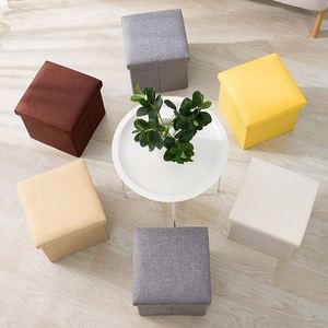 Convenient Foldable Fabric Storage Ottoman Cotton Linen Square Storage <b>Cube</b> Change <b>Table</b> & Organizer Stool-Comes Packaged in OPP - Product Image 1