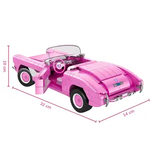 Children Builds Small Model Kit Diy Brick Cars Girls Building Block Pink Car Assembly Sets