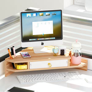 Support d'écran de bureau en bois Lida, support d'angle triangulaire à double couche pour écran d'ordinateur de bureau - Product Image 1