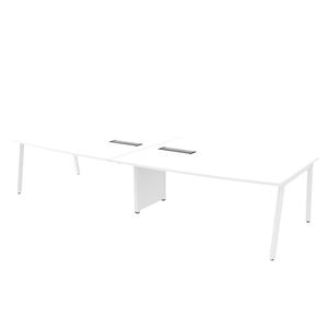 Mesa de conferencias con forma de barco con patas de metal Astra V, elegante Escritorio de reuniones de oficina de madera para uso corporativo - Product Image 3