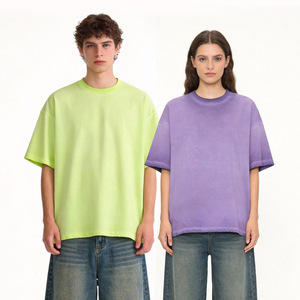 Camiseta de Cuello Redondo para Hombre, 230g, Algodón Puro, Corte Holgado, Color Degradado Lavado, Estilo Casual - Product Image 1