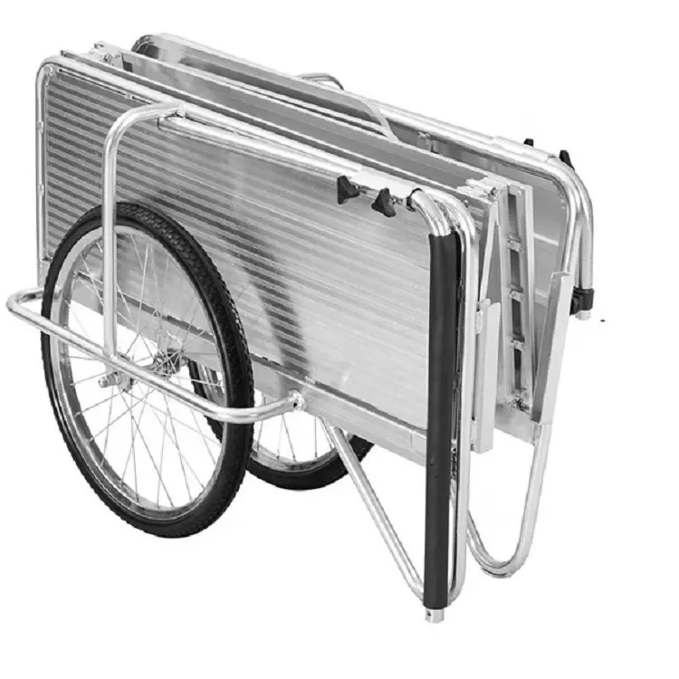 Remolque plegable de aluminio para bicicleta, carro de jardín ligero con capacidad de carga de 150kg, venta directa de fábrica