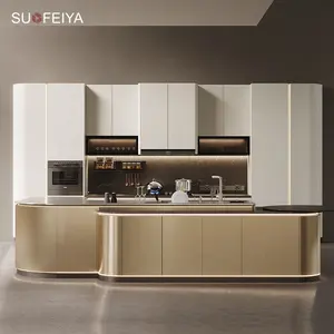 SUOFEIYA High-end Customized Curved Round Corner Design High Gloss Lacquer Plywood Kitchen Cabinets