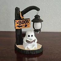 Lanterne LED en résine personnalisée en forme de fantôme mignon, figurine de lecture, décoration de collection pour Halloween, vente en gros