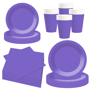 DAMAI – Ensemble de vaisselle jetable en papier violet uni pour fêtes, assiettes de 7 et 9 pouces, gobelets en papier, couverts et serviettes - Product Image 3