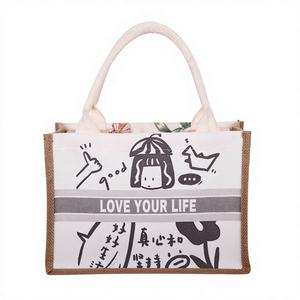 Sac en toile de jute écologique à grande capacité avec logo personnalisé pour femmes, végétalien, sans OGM, pour produits alimentaires et vêtements simples - Product Image 1