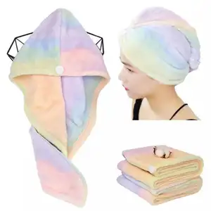 Rainbow Microfiber Terry Shower Spa Head Wrap Hair Drying Cap Turban Dry Hair Towel for shower