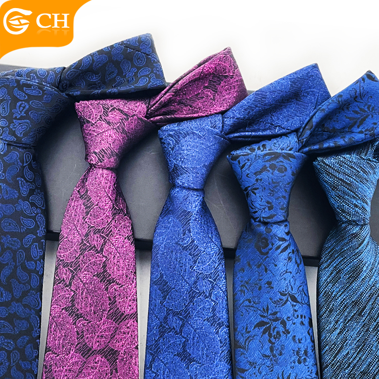 Navy Blue Floral Purple Paisley Tie Jacquard Print Silk Designer Ties for Business Formal Party Wedding Gifts Manufactured Logo