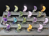 Lampe en cristal en gros, matériaux variés, agate mousse, fluorite, quartz jaune, lampe en forme de lune pour cadeau