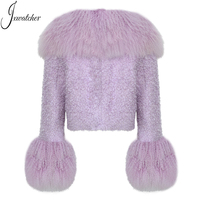 Veste élégante en fourrure de mouton naturelle, style court, col en fourrure d'agneau de luxe, manteau d'hiver épais en laine sur mesure pour femme