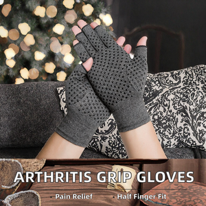 Gants de compression pour l'arthrite, design demi-doigts ouverts, pour la musculation, unisexe, protection des mains en coton - Product Image 2