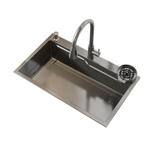 Lavello da Cucina Moderno Nero in Acciaio Inox 304 Fatto a Mano, a Tre Fori, Multifunzione, Vasca Singola, da Incasso, Facile da Pulire, Finitura Spazzolata - Product Image 6