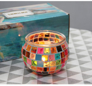 กล่องบรรจุภัณฑ์สีน้ำตาลแบบกำหนดเองสำหรับขายส่ง บรรจุภัณฑ์นามบัตร ชุด 2 ชิ้น แก้ว<span class=keywords><strong>เทียน</strong></span>โมเสกสีรุ้งทำมือ - Product Image 6