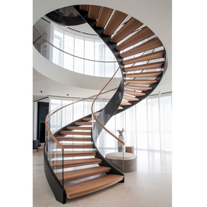 Diseño personalizado de escalera de madera de la fábrica de Foshan escaleras espirales prefabricadas para Villa interior o escaleras curvas para residentes - Product Image 5