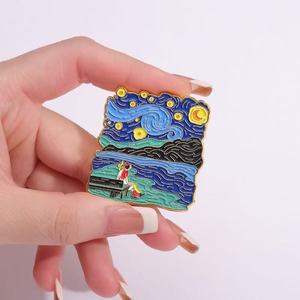 Broches Metálicos al por Mayor, Diseño Creativo de la Noche Estrellada de Van Gogh, Estilo de Dibujos Animados, Accesorio Versátil <span class=keywords><strong>para</strong></span> <span class=keywords><strong>Ropa</strong></span> y Bolsos - Product Image 4