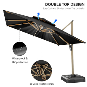 Sombrilla de Patio Impermeable Negra HANYI, Sombrilla Cuadrada Grande <span class=keywords><strong>para</strong></span> Exteriores, de Doble Techo, Resistente, con Rotación de 360 Grados <span class=keywords><strong>para</strong></span> Jardín - Product Image 4