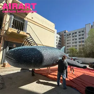 Tiburón inflable gigante con tema de océano al aire libre, ballena animal inflable personalizada para exhibición