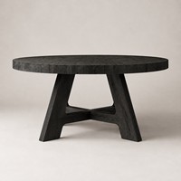 Ensemble de table à manger ronde pour 6 personnes, table de cuisine en bois massif avec chaises et coussins, style rustique farmhouse, finition en bois naturel