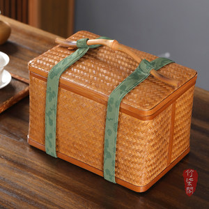 <b>Bamboo</b> Woven Basket With Straps Rectangle Lacquered Storage Box For Kitchen Use - Product Image 4