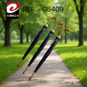 MNJ Umbrella Black 12Pcs Set With Wooden Handle For Outdoor Use - Product Image 2