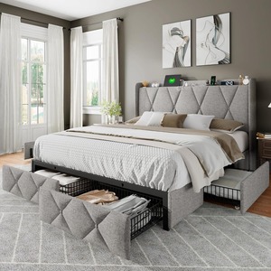 <span class=keywords><strong>Letto</strong></span> <span class=keywords><strong>matrimoniale</strong></span> moderno 4 cassetti portaoggetti in pile di cotone <span class=keywords><strong>grigio</strong></span> chiaro 4 pollici testiera facile assemblaggio fabbrica all'ingrosso per uso camera da <span class=keywords><strong>letto</strong></span> - Product Image 2