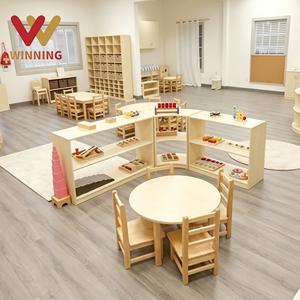 Meubles de classe pour la maternelle, table et chaise en bois, unité d'étagères pour l'apprentissage des enfants, rangement pour activités, équipement éducatif - Product Image 1