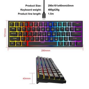 En stock, faible MOQ, clavier mécanique portable filaire 61 touches pour jeux avec rétroéclairage RVB - Product Image 6