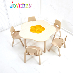 Best Quality Flower Shape Preschool Kindergarten Furniture Sets Kids Wooden Table and Chairs Set with Toys <strong>Basket</strong> - Product Image 3