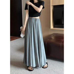 High Waist Solid Color Chiffon Long <b>Skirt</b> Women A Line <b>Elastic</b> Waist Summer Korean Style Elegant Versatile Maxi <b>Skirt</b> - Product Image 2
