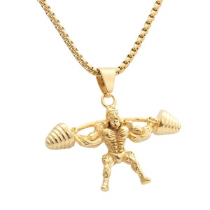 Yunnique – collier avec pendentif en acier inoxydable pour hommes, pour musculation, fitness, gym, charme de musculation, ton or et argent, 280579 - Product Image 4