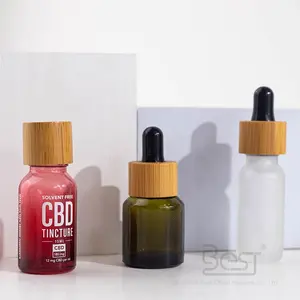 Frosted Colorful High Click 15ml Liquid Essential Oil Serum Tube Glass Dropper Bottle With Bamboo Collar