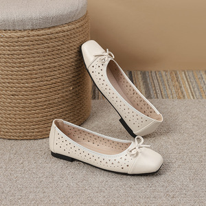 Ballerines plates Xuanhui grande taille 43 44, à bout carré, ajourées, respirantes, <span class=keywords><strong>marron</strong></span>, avec nœud, chaussures décontractées - Product Image 4